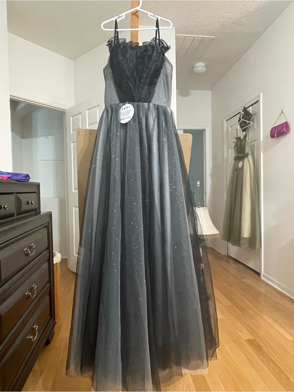 Gray & Black Sparkle Tulle Maxi Dress | Formal Gown | NEW | Size S